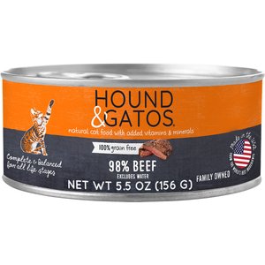 Hound & Gatos 98% Beef Grain-Free Canned Cat Food, 5.5-oz, case of 24