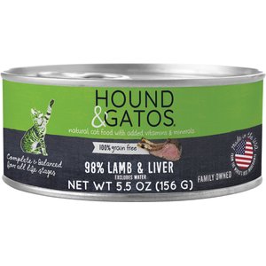Hound & Gatos 98% Lamb & Liver Formula Grain-Free Canned Cat Food, 5.5-oz, case of 24