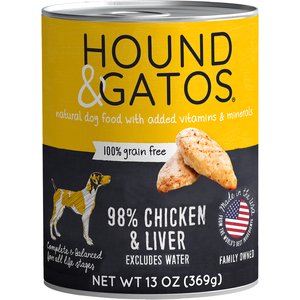 Hound & Gatos 98% Chicken & Liver Grain-Free Canned Dog Food, 13-oz, case of 12