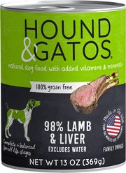 Hound & Gatos 98% Lamb & Liver Grain-Free Canned Dog Food, 13-oz, case of 12