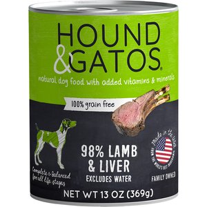 Hound & Gatos 98% Lamb & Liver Grain-Free Canned Dog Food, 13-oz, case of 12