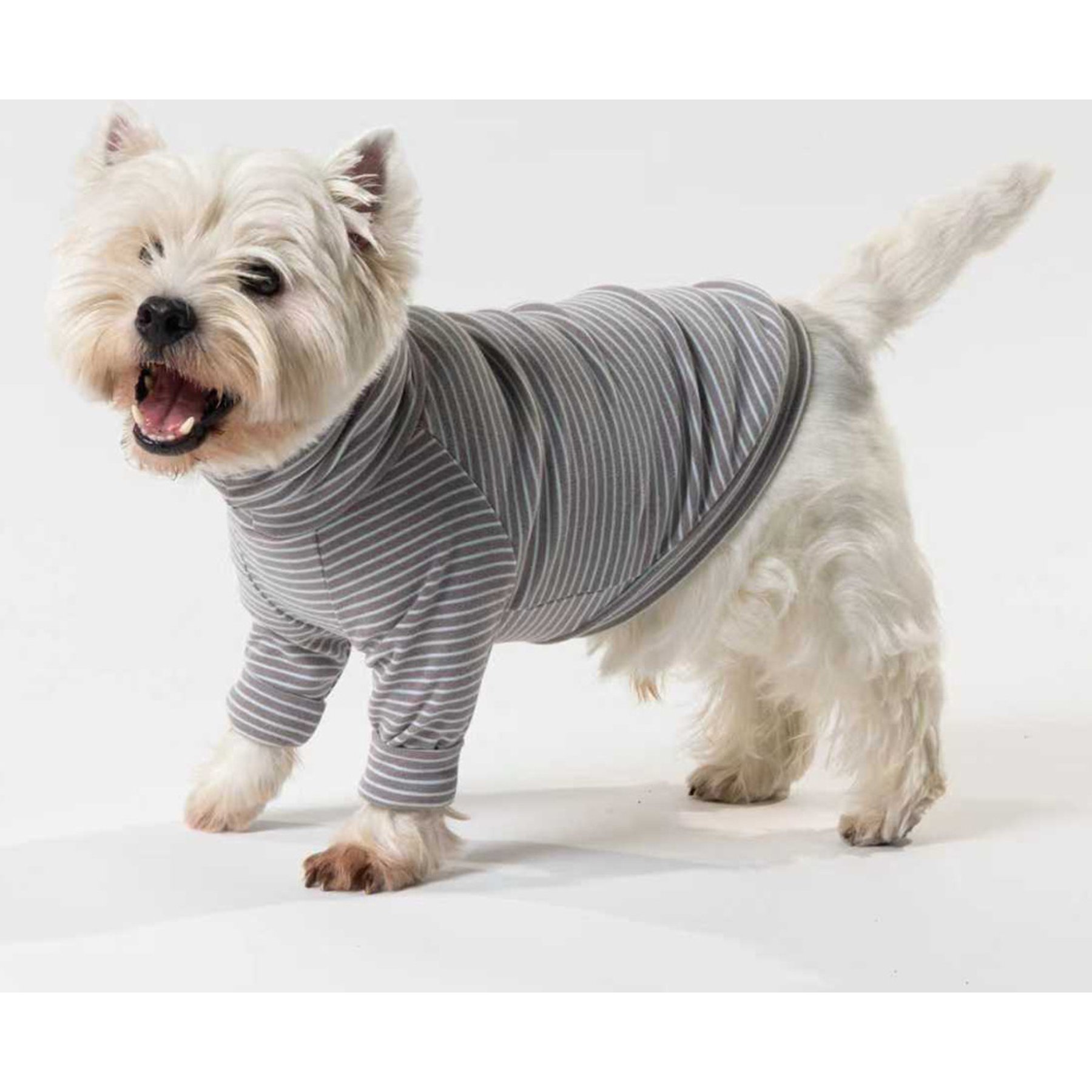 Pebot Buttercup Fleece Dog & Cat Shirt, Grey & Light Blue Stripe, 26