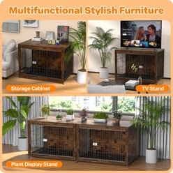 Xbrigh Indoor Indestructible Escape-Proof Locks Wooden Double Door Furniture Style End Table Dog Crate, Aged Black, Large: 43 inch slide 2 of 8