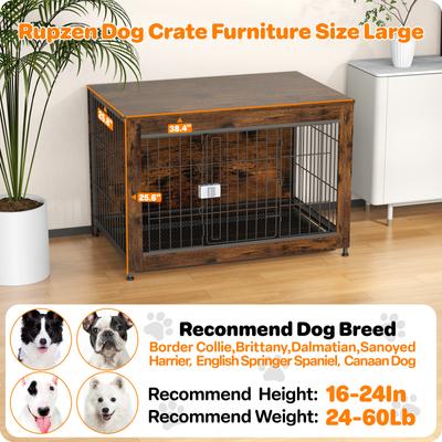 Show full view: Xbrigh Indoor Indestructible Escape-Proof Locks Wooden Double Door Furniture Style End Table Dog Crate, Aged Black, Medium: 38 inch slide 5 of 10