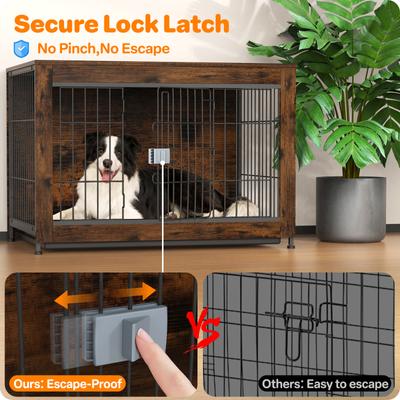 Show full view: Xbrigh Indoor Indestructible Escape-Proof Locks Wooden Double Door Furniture Style End Table Dog Crate, Aged Black, Medium: 38 inch slide 4 of 10