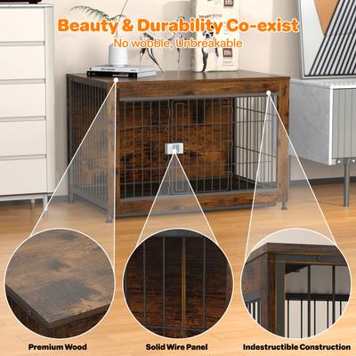 Show full view: Xbrigh Indoor Indestructible Escape-Proof Locks Wooden Double Door Furniture Style End Table Dog Crate, Aged Black, Medium: 38 inch slide 6 of 10