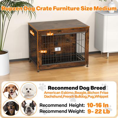 Show full view: Xbrigh Indoor Indestructible Escape-Proof Locks Wooden Double Door Furniture Style End Table Dog Crate, Aged Black, Small: 32 inch slide 5 of 10