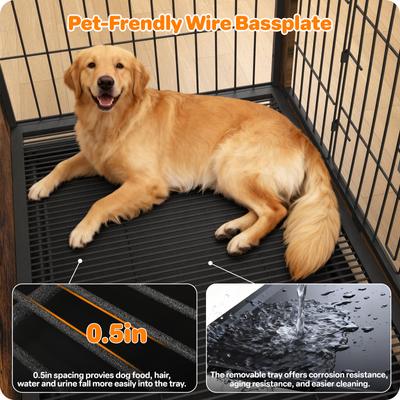 Show full view: Xbrigh Indoor Indestructible Escape-Proof Locks Wooden Double Door Furniture Style End Table Dog Crate, Aged Black, X-Small: 27 inch slide 9 of 11