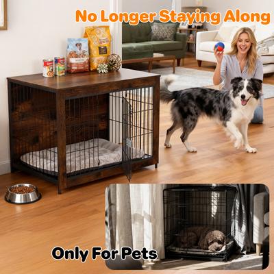 Show full view: Xbrigh Indoor Indestructible Escape-Proof Locks Wooden Double Door Furniture Style End Table Dog Crate, Aged Black, X-Small: 27 inch slide 8 of 11
