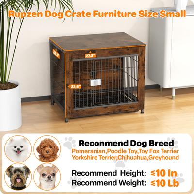 Show full view: Xbrigh Indoor Indestructible Escape-Proof Locks Wooden Double Door Furniture Style End Table Dog Crate, Aged Black, X-Small: 27 inch slide 6 of 11