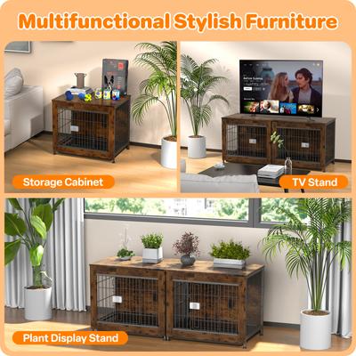 Show full view: Xbrigh Indoor Indestructible Escape-Proof Locks Wooden Double Door Furniture Style End Table Dog Crate, Aged Black, X-Small: 27 inch slide 4 of 11