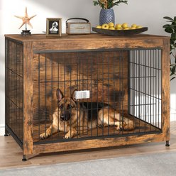 Xbrigh Indestructible Escape-Proof Locks Wooden Double Door Furniture Style End Table Dog Crate, Aged Black, Large: 43 inch