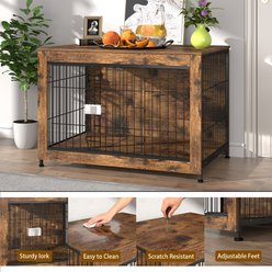 Xbrigh Indestructible Escape-Proof Locks Wooden Double Door Furniture Style End Table Dog Crate, Aged Black, Medium: 38 inch slide 2 of 7