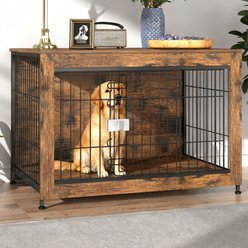 Xbrigh Indestructible Escape-Proof Locks Wooden Double Door Furniture Style End Table Dog Crate, Aged Black, Medium: 38 inch