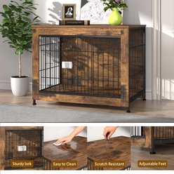 Xbrigh Indestructible Escape-Proof Locks Wooden Double Door Furniture Style End Table Dog Crate, Aged Black, Small: 32 inch slide 2 of 7