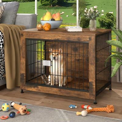 Show full view: Xbrigh Indestructible Escape-Proof Locks Wooden Double Door Furniture Style End Table Dog Crate, Aged Black, Small: 32 inch slide 3 of 9