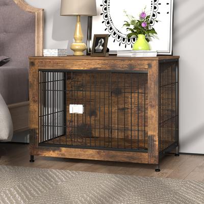 Show full view: Xbrigh Indestructible Escape-Proof Locks Wooden Double Door Furniture Style End Table Dog Crate, Aged Black, Small: 32 inch slide 2 of 9