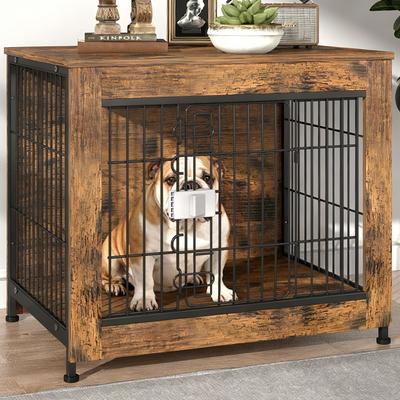 Show full view: Xbrigh Indestructible Escape-Proof Locks Wooden Double Door Furniture Style End Table Dog Crate, Aged Black, X-Small: 27 inch slide 3 of 10