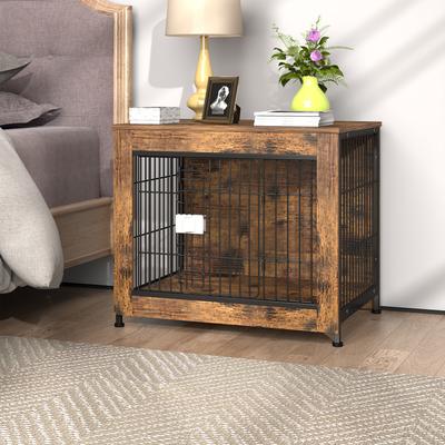 Show full view: Xbrigh Indestructible Escape-Proof Locks Wooden Double Door Furniture Style End Table Dog Crate, Aged Black, X-Small: 27 inch slide 4 of 10