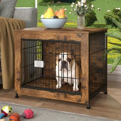 Xbrigh Indestructible Escape-Proof Locks Wooden Double Door Furniture Style End Table Dog Crate, Aged Black, X-Small: 27 inch