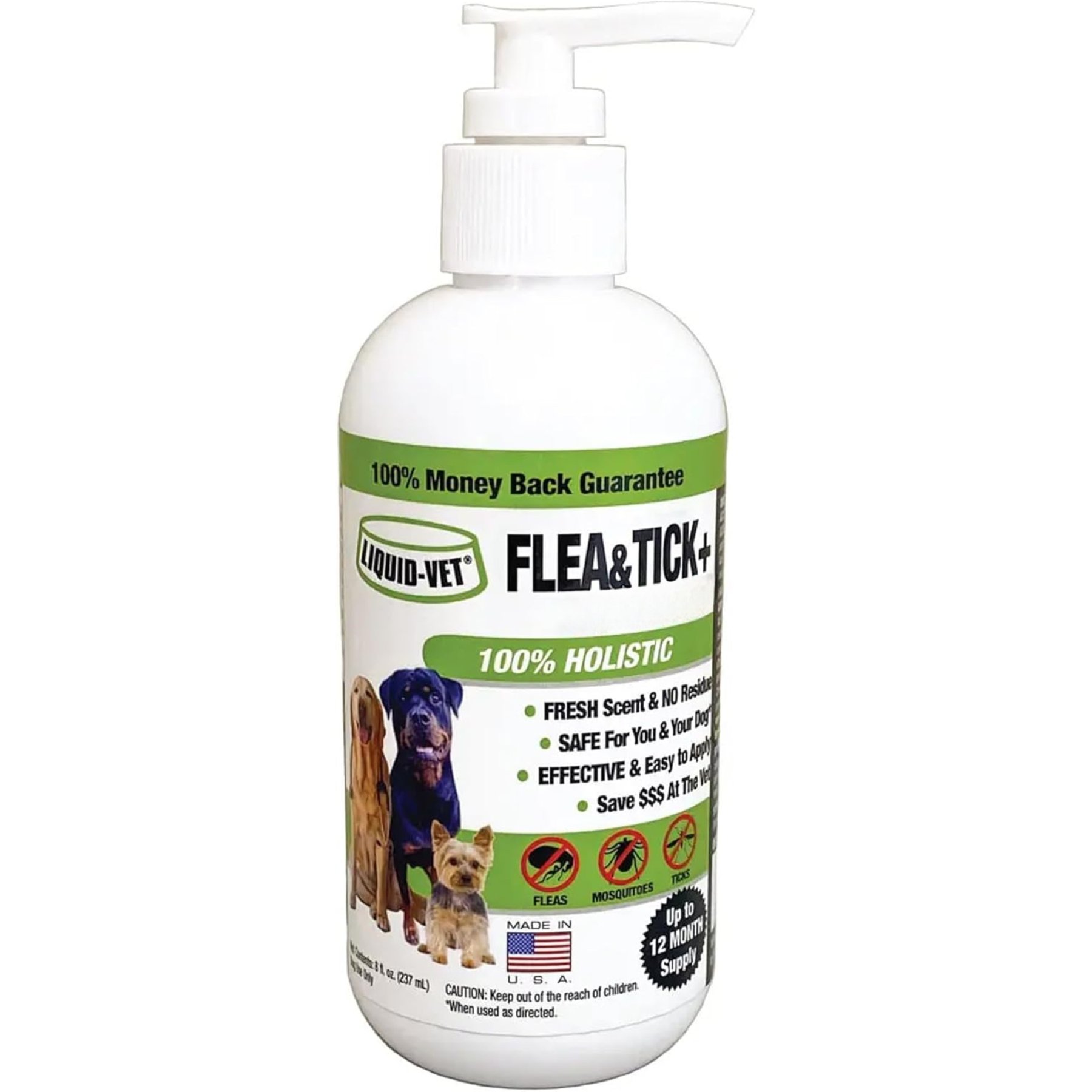 Liquid-Vet Flea & Tick+ Support Formula for Dogs, 8-fl oz bottle
