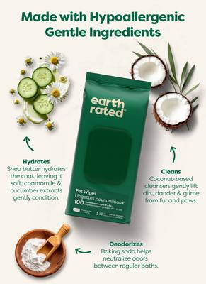 Show full view: Earth Rated Thick Hypoallergenic 3-in-1 Dog Grooming Wipes, Unscented, 100 count slide 7 of 12