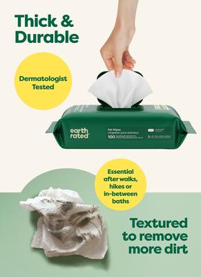 Show full view: Earth Rated Thick Hypoallergenic 3-in-1 Dog Grooming Wipes, Unscented, 100 count slide 2 of 9