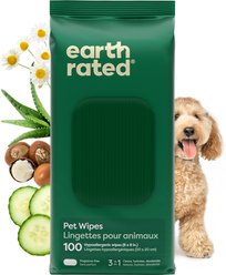 Earth Rated Thick Hypoallergenic 3-in-1 Dog Grooming Wipes, Unscented, 100 count