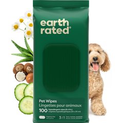 Earth Rated Thick Hypoallergenic 3-in-1 Dog Grooming Wipes, Unscented, 100 count