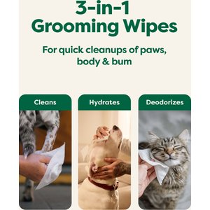 Earth Rated Thick Hypoallergenic 3-in-1 Pet Grooming Wipes, Unscented, 100 count