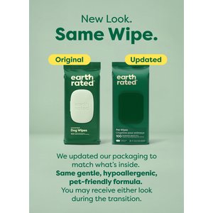 Earth Rated Thick Hypoallergenic 3-in-1 Pet Grooming Wipes, Unscented, 100 count