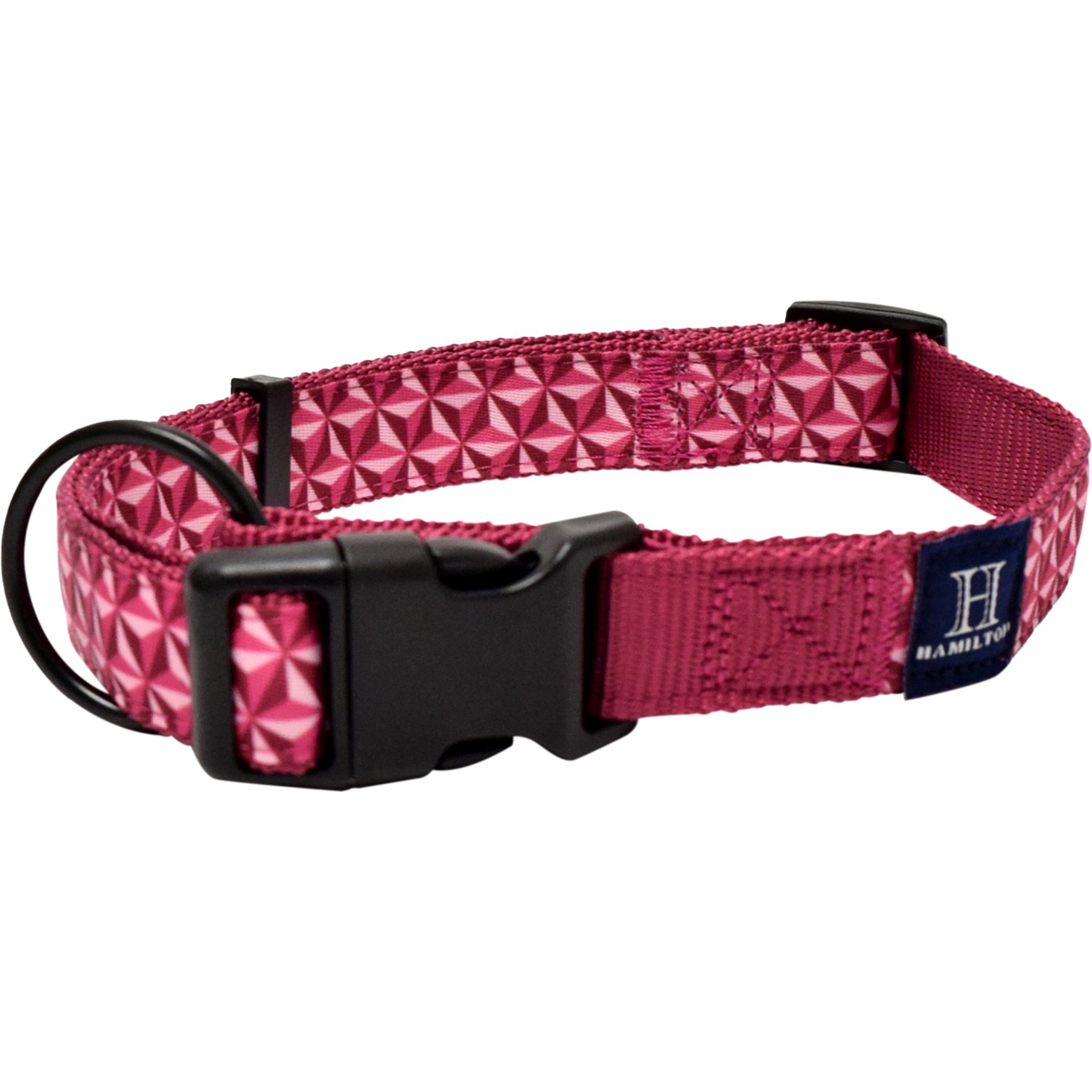 Hamilton A Day Together Ribbon Overlay Nylon Standard Dog Collar, Raspberry Star, Small/Medium: 12 to 18-in neck, 5/8-in wide