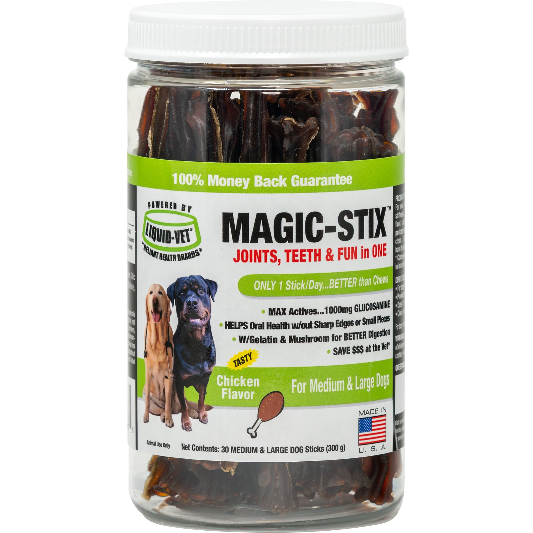 Liquid-Vet MAGIC-STIX Joints, Teeth & Fun in One Chicken Flavor Chew Supplement for Medium & Large Dogs, 30 count