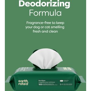 Earth Rated Thick Hypoallergenic 3-in-1 Pet Grooming Wipes, Unscented, 100 count