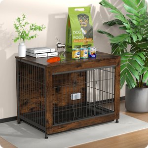 Xbrigh Lockable Furniture-Style Dog Crate with Tray Base, Brown, Small: 32 inch