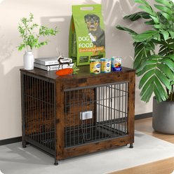 Xbrigh Indoor Indestructible Escape-Proof Locks Wooden Double Door Furniture Style End Table Dog Crate, Aged Black, X-Small: 27 inch