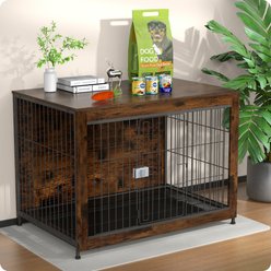 Xbrigh Indoor Indestructible Escape-Proof Locks Wooden Double Door Furniture Style End Table Dog Crate, Aged Black, Large: 43 inch