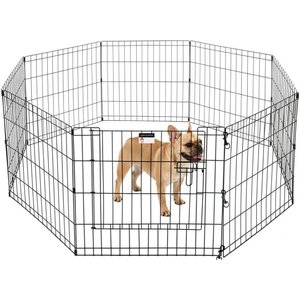 Pet Adobe 8-Panel Folding Metal Dog & Cat Playpen & Door, Black, Small