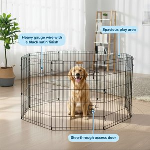 Pet Adobe 8-Panel Folding Metal Dog & Cat Playpen & Door, Black, Large