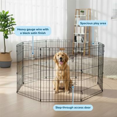 Show full view: Pet Adobe 8-Panel Folding Metal Dog & Cat Playpen & Door, Black, Large slide 3 of 11