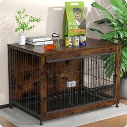 Xbrigh Indoor Indestructible Escape-Proof Locks Wooden Double Door Furniture Style End Table Dog Crate, Aged Black, Medium: 38 inch
