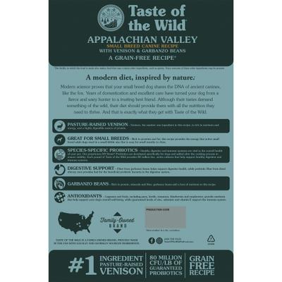 Show full view: Taste of the Wild Appalachian Valley Small Breed Grain-Free Dry Dog Food, 5-lb bag slide 3 of 10