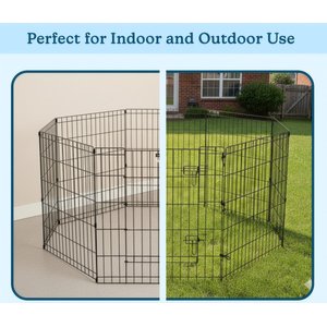 Pet Adobe 8-Panel Folding Metal Dog & Cat Playpen & Door, Black, Large