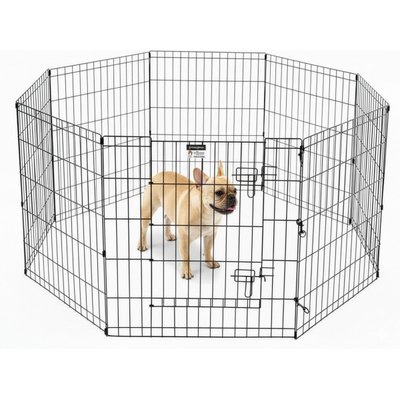Pet Adobe Pet Adobe 8-Panel Folding Metal Dog & Cat Playpen & Door, Black, Large