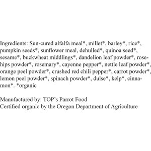 TOP's Parrot Food Organic Mini Pellets Bird Food, 4-lb bag