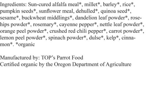 Show full view: TOP's Parrot Food Non-GMO Pellets Small Hooksbills Bird Food, 10-lb bag slide 4 of 4