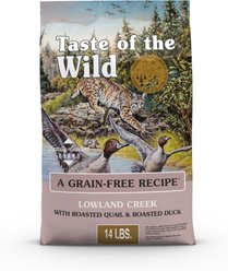 Taste of the Wild Lowland Creek Roasted Quail & Roasted Duck Grain-Free Dry Cat Food, 14-lb bag