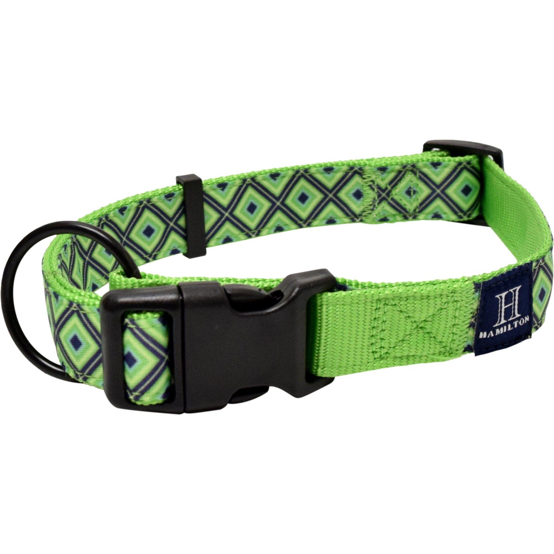Hamilton A Day Together Ribbon Overlay Nylon Standard Dog Collar, Lime Diamond, Medium/Large: 18 to 26-in neck, 1-in wide