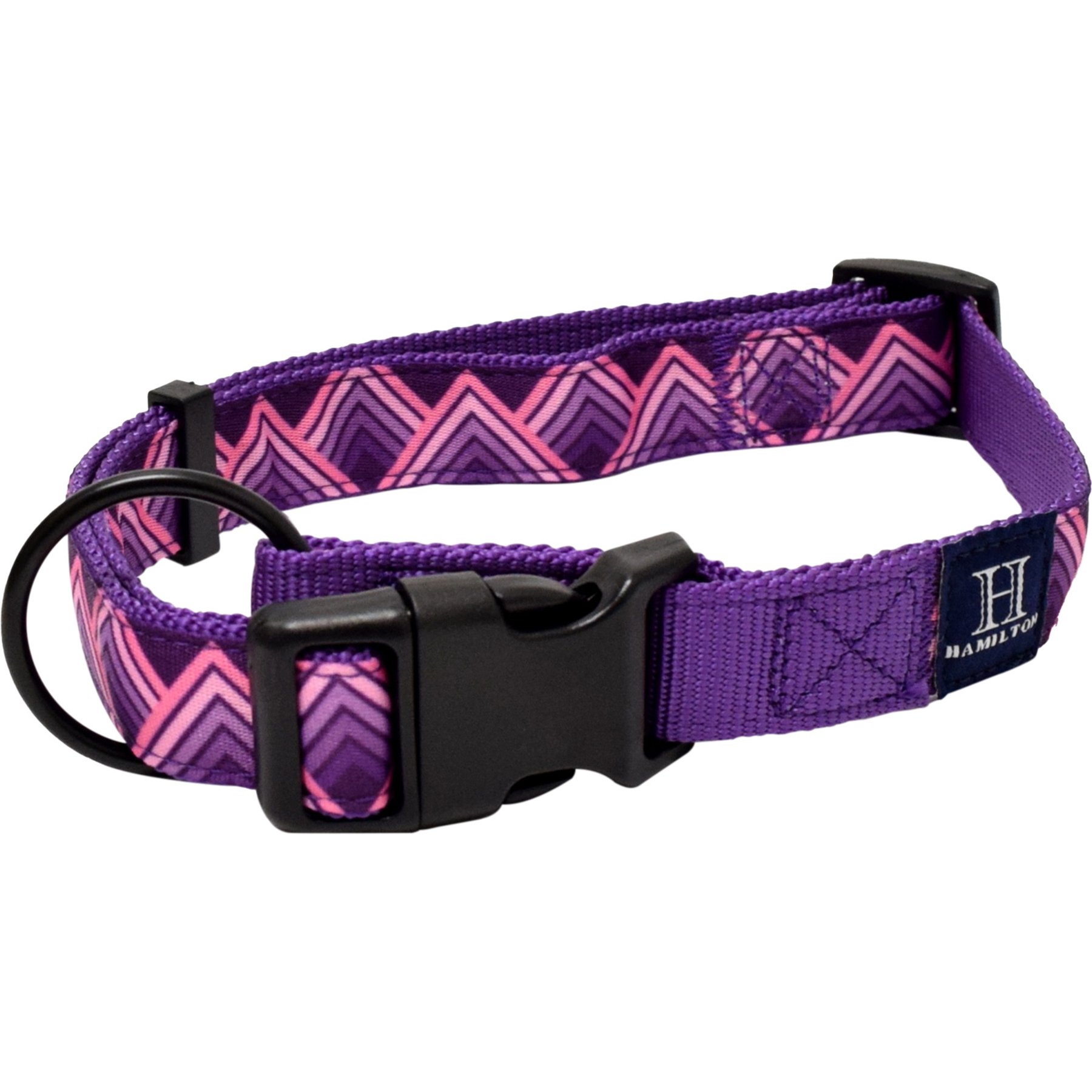 Hamilton A Day Together Ribbon Overlay Nylon Standard Dog Collar, Purple Triangle, Medium/Large: 18 to 26-in neck, 1-in wide