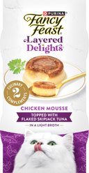 Fancy Feast Layered Delights Chicken Mousse Topped with Flaked Skipjack Tuna Lickable Cat Treats, 8 count